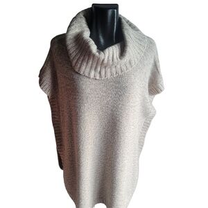Razzle Dazzle Cream and Tan Cowl Neck Poncho Style Sweater S/M